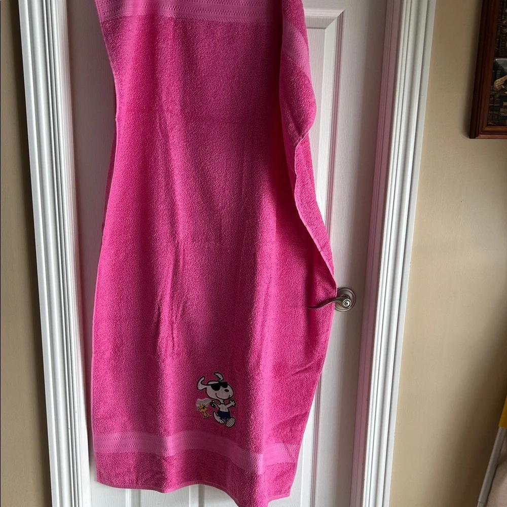 Pink Towel with Snoopy Design